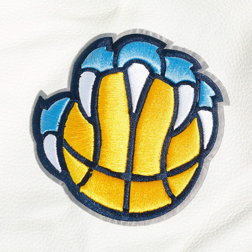 NBA MEMPHIS GRIZZLIES OLD ENGLISH BLOUSON COLLÉGIAL EN LAINE À BORDS CÔTELÉS POUR HOMME (MARINE MINUIT/BLANC)