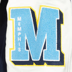NBA MEMPHIS GRIZZLIES OLD ENGLISH BLOUSON COLLÉGIAL EN LAINE À BORDS CÔTELÉS POUR HOMME (MARINE MINUIT/BLANC)
