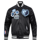 NBA MEMPHIS GRIZZLIES DIY PICK STITCH MEN'S RIB SATIN JACKET (BLACK)