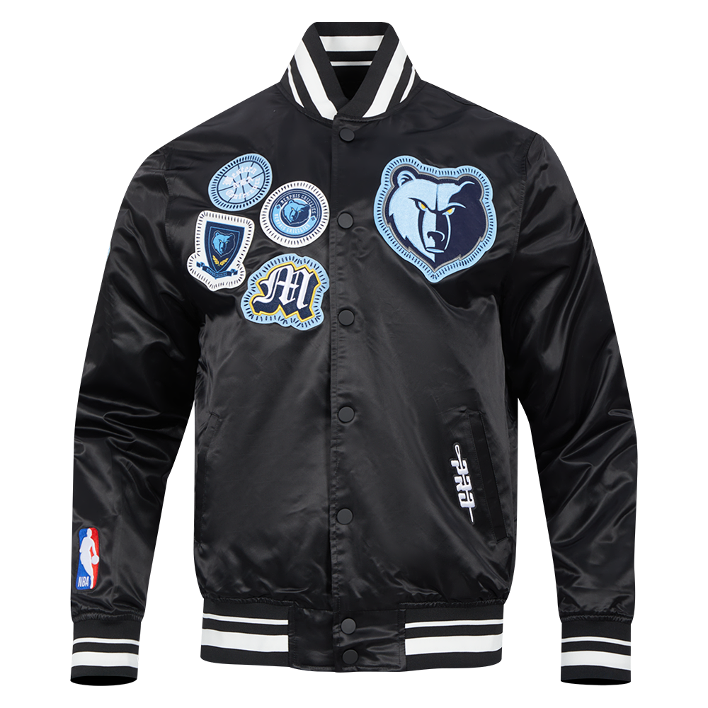 NBA MEMPHIS GRIZZLIES DIY PICK STITCH MEN'S RIB SATIN JACKET (BLACK)