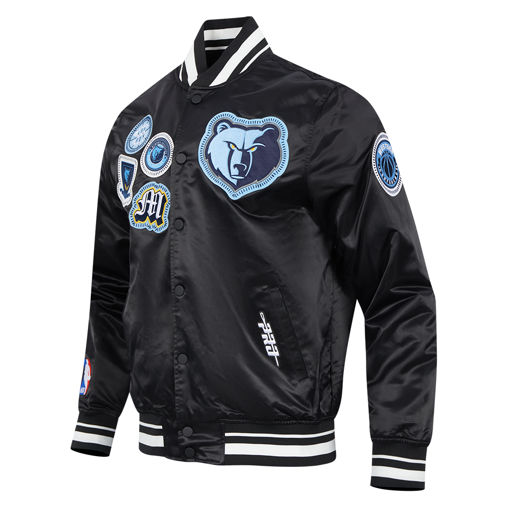 NBA MEMPHIS GRIZZLIES DIY PICK STITCH MEN'S RIB SATIN JACKET (BLACK)