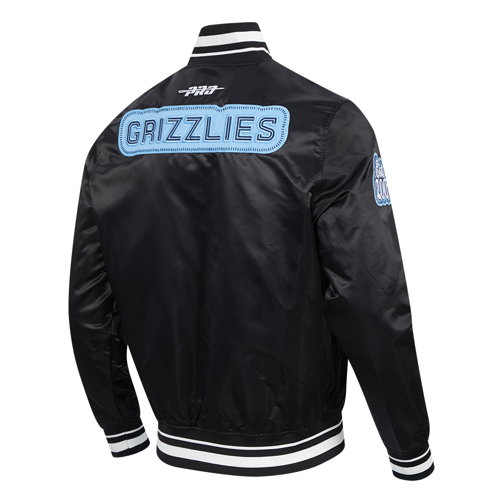 NBA MEMPHIS GRIZZLIES DIY PICK STITCH MEN'S RIB SATIN JACKET (BLACK)