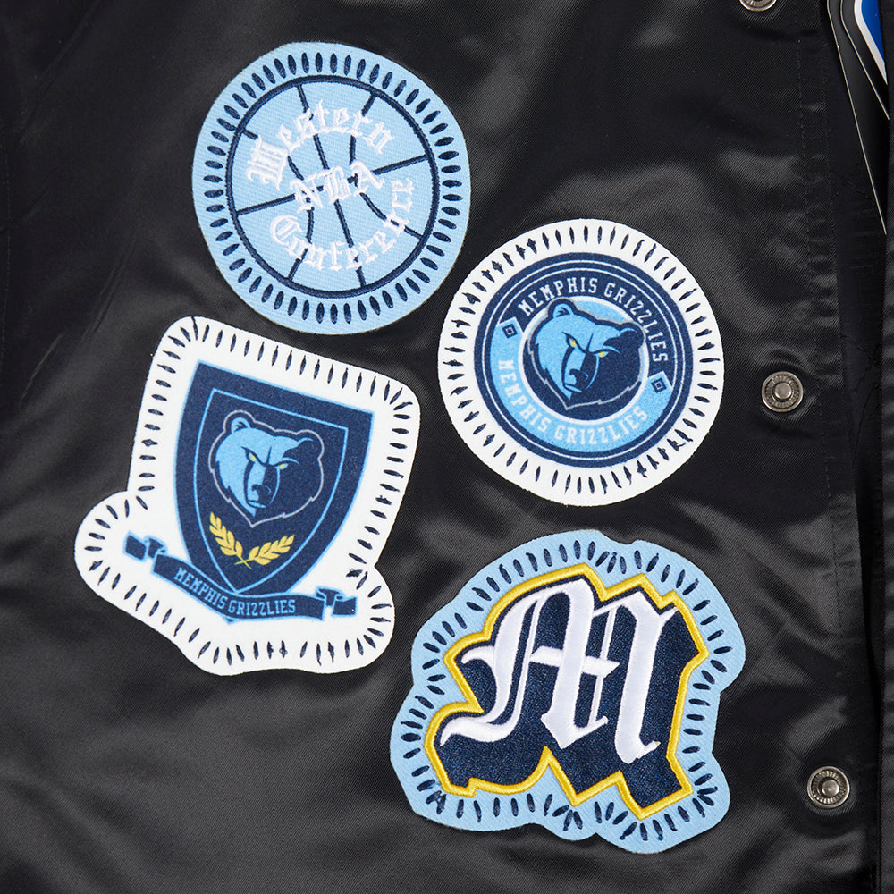 NBA MEMPHIS GRIZZLIES DIY PICK STITCH MEN'S RIB SATIN JACKET (BLACK)