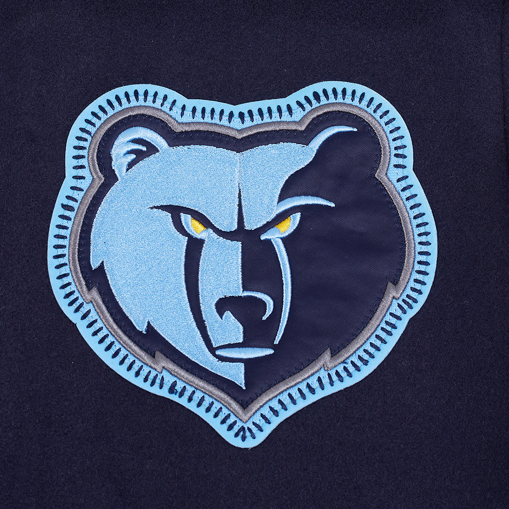 NBA MEMPHIS GRIZZLIES DIY PICK STITCH BLOUSON COLLÉGIAL EN LAINE À BORDS CÔTELÉS POUR HOMME (MARINE MINUIT/BLANC)