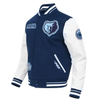 NBA MEMPHIS GRIZZLIES DIY PICK STITCH BLOUSON COLLÉGIAL EN LAINE À BORDS CÔTELÉS POUR HOMME (MARINE MINUIT/BLANC)