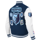 NBA MEMPHIS GRIZZLIES DIY PICK STITCH BLOUSON COLLÉGIAL EN LAINE À BORDS CÔTELÉS POUR HOMME (MARINE MINUIT/BLANC)