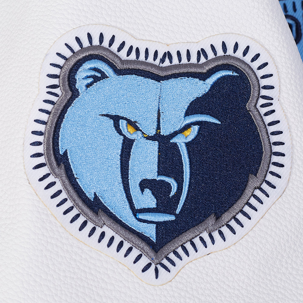 NBA MEMPHIS GRIZZLIES DIY PICK STITCH BLOUSON COLLÉGIAL EN LAINE À BORDS CÔTELÉS POUR HOMME (MARINE MINUIT/BLANC)