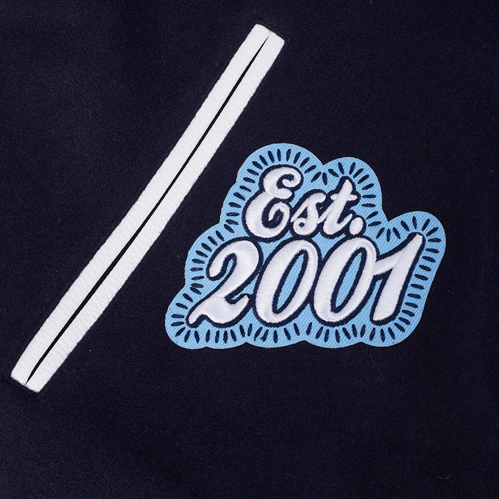 NBA MEMPHIS GRIZZLIES DIY PICK STITCH BLOUSON COLLÉGIAL EN LAINE À BORDS CÔTELÉS POUR HOMME (MARINE MINUIT/BLANC)