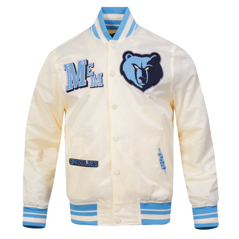 NBA MEMPHIS GRIZZLIES BEST OF MEN'S RIB SATIN JACKET (EGGSHELL/ UNIVERSITY BLUE)