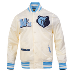 NBA MEMPHIS GRIZZLIES BEST OF MEN'S RIB SATIN JACKET (EGGSHELL/ UNIVERSITY BLUE)