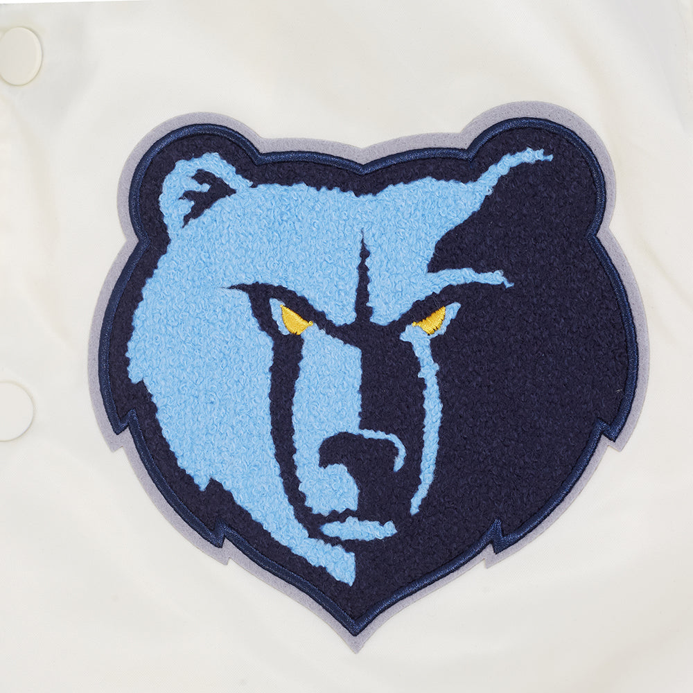 NBA MEMPHIS GRIZZLIES BEST OF MEN'S RIB SATIN JACKET (EGGSHELL/ UNIVERSITY BLUE)