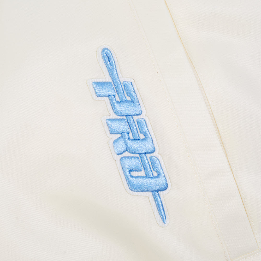 NBA MEMPHIS GRIZZLIES BEST OF MEN'S RIB SATIN JACKET (EGGSHELL/ UNIVERSITY BLUE)