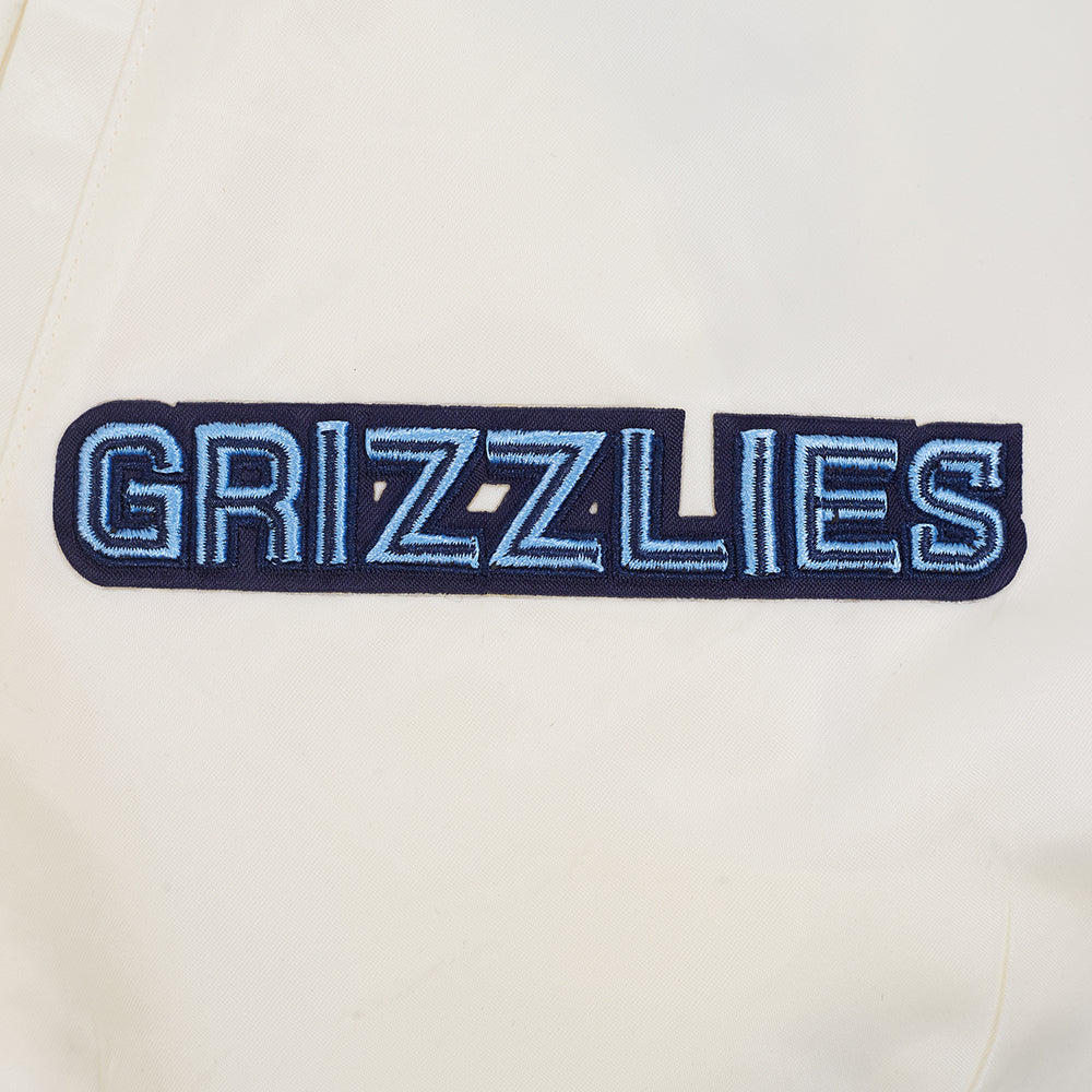 NBA MEMPHIS GRIZZLIES BEST OF MEN'S RIB SATIN JACKET (EGGSHELL/ UNIVERSITY BLUE)