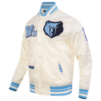 NBA MEMPHIS GRIZZLIES BEST OF MEN'S RIB SATIN JACKET (EGGSHELL/ UNIVERSITY BLUE)