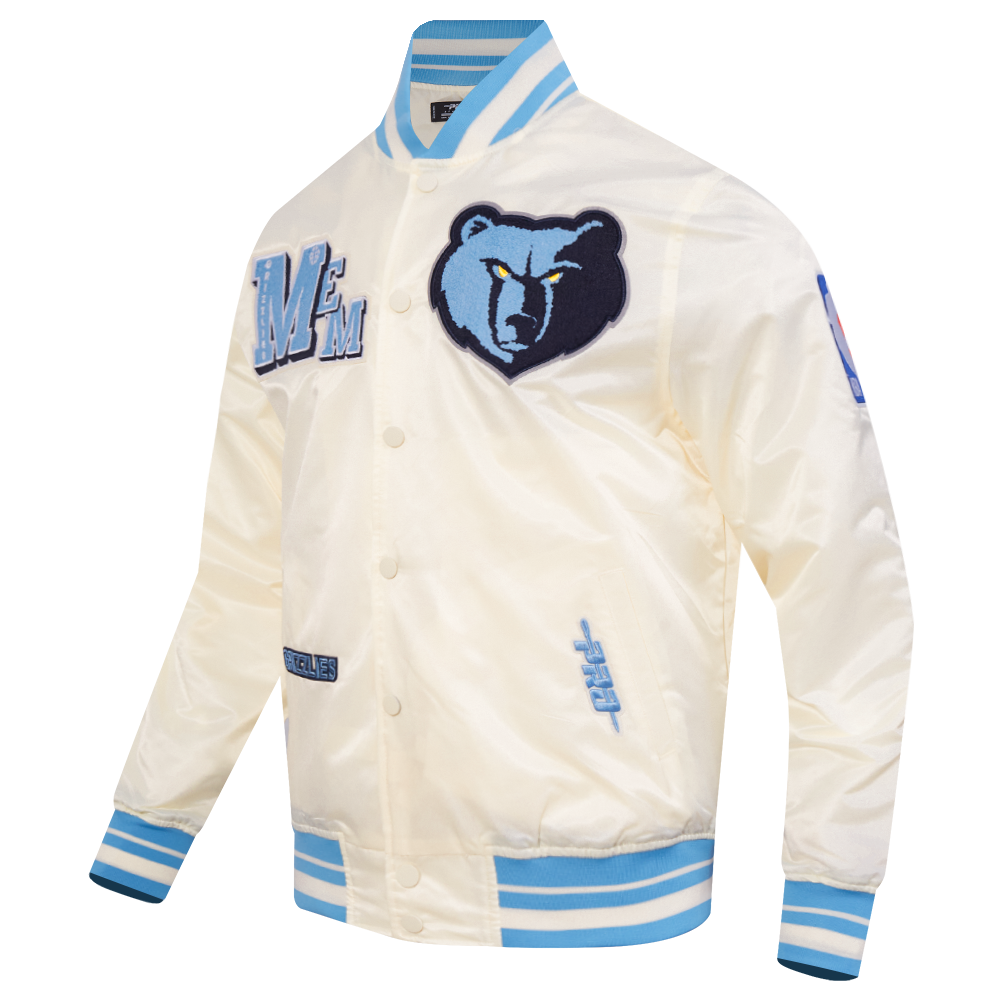 NBA MEMPHIS GRIZZLIES BEST OF MEN'S RIB SATIN JACKET (EGGSHELL/ UNIVERSITY BLUE)