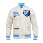 NBA MEMPHIS GRIZZLIES BEST OF MEN'S RIB SATIN JACKET (EGGSHELL/ UNIVERSITY BLUE)