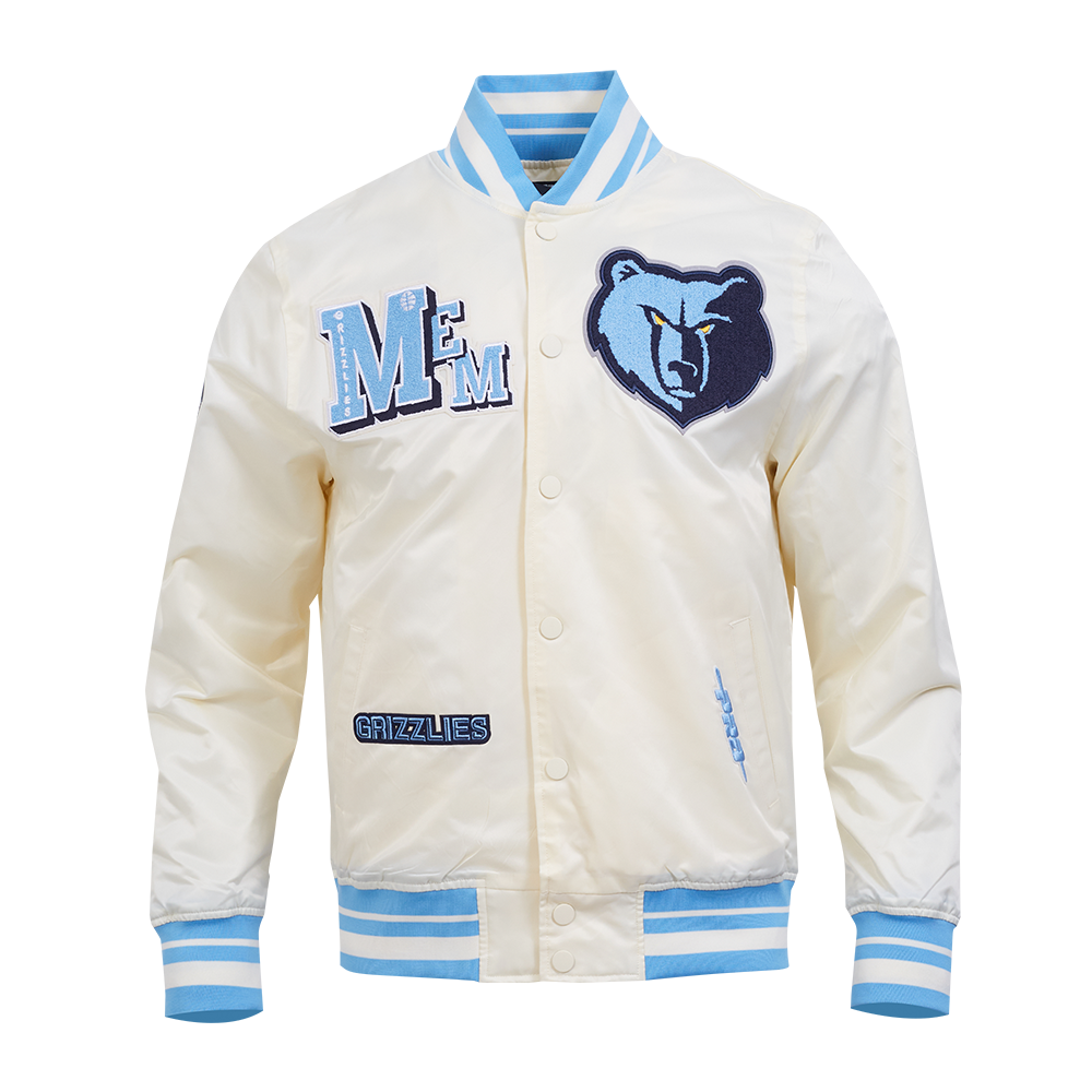 NBA MEMPHIS GRIZZLIES BEST OF MEN'S RIB SATIN JACKET (EGGSHELL/ UNIVERSITY BLUE)