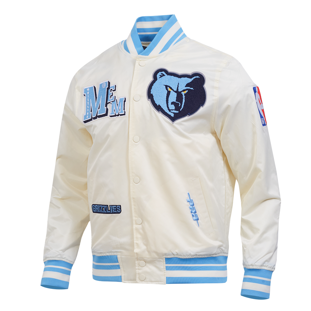 NBA MEMPHIS GRIZZLIES BEST OF MEN'S RIB SATIN JACKET (EGGSHELL/ UNIVERSITY BLUE)