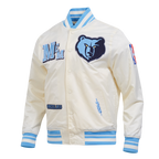 NBA MEMPHIS GRIZZLIES BEST OF MEN'S RIB SATIN JACKET (EGGSHELL/ UNIVERSITY BLUE)