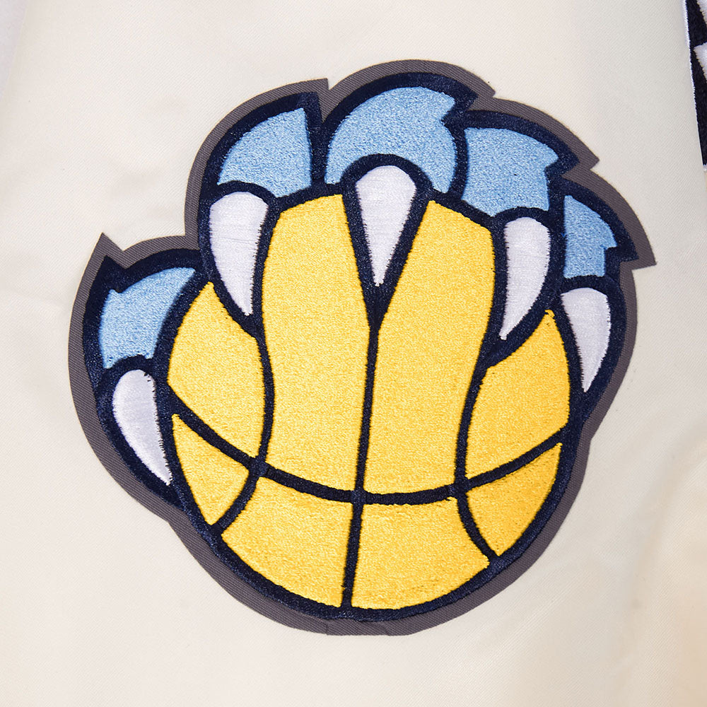NBA MEMPHIS GRIZZLIES BEST OF MEN'S RIB SATIN JACKET (EGGSHELL/ UNIVERSITY BLUE)