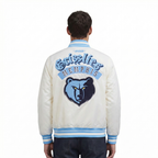 NBA MEMPHIS GRIZZLIES BEST OF MEN'S RIB SATIN JACKET (EGGSHELL/ UNIVERSITY BLUE)