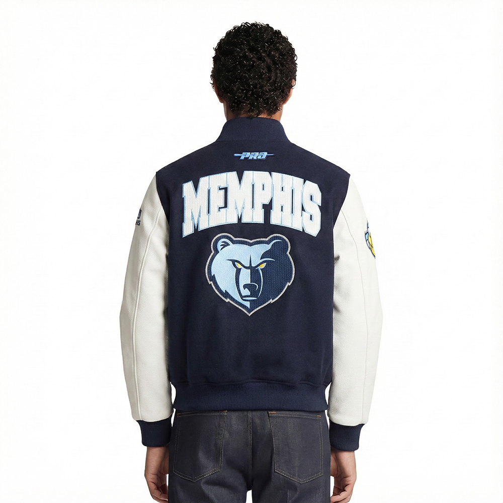 NBA MEMPHIS GRIZZLIES CITY ARCH MEN'S WOOL VARSITY JACKET (MIDNIGHT NAVY/WHITE)