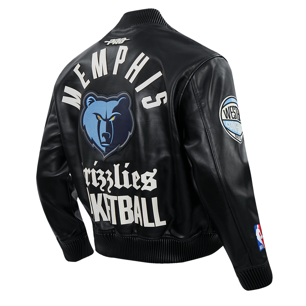 NBA MEMPHIS GRIZZLIES MODERN ORIGINALS MEN'S LEATHER VARSITY JACKET (JET BLACK)