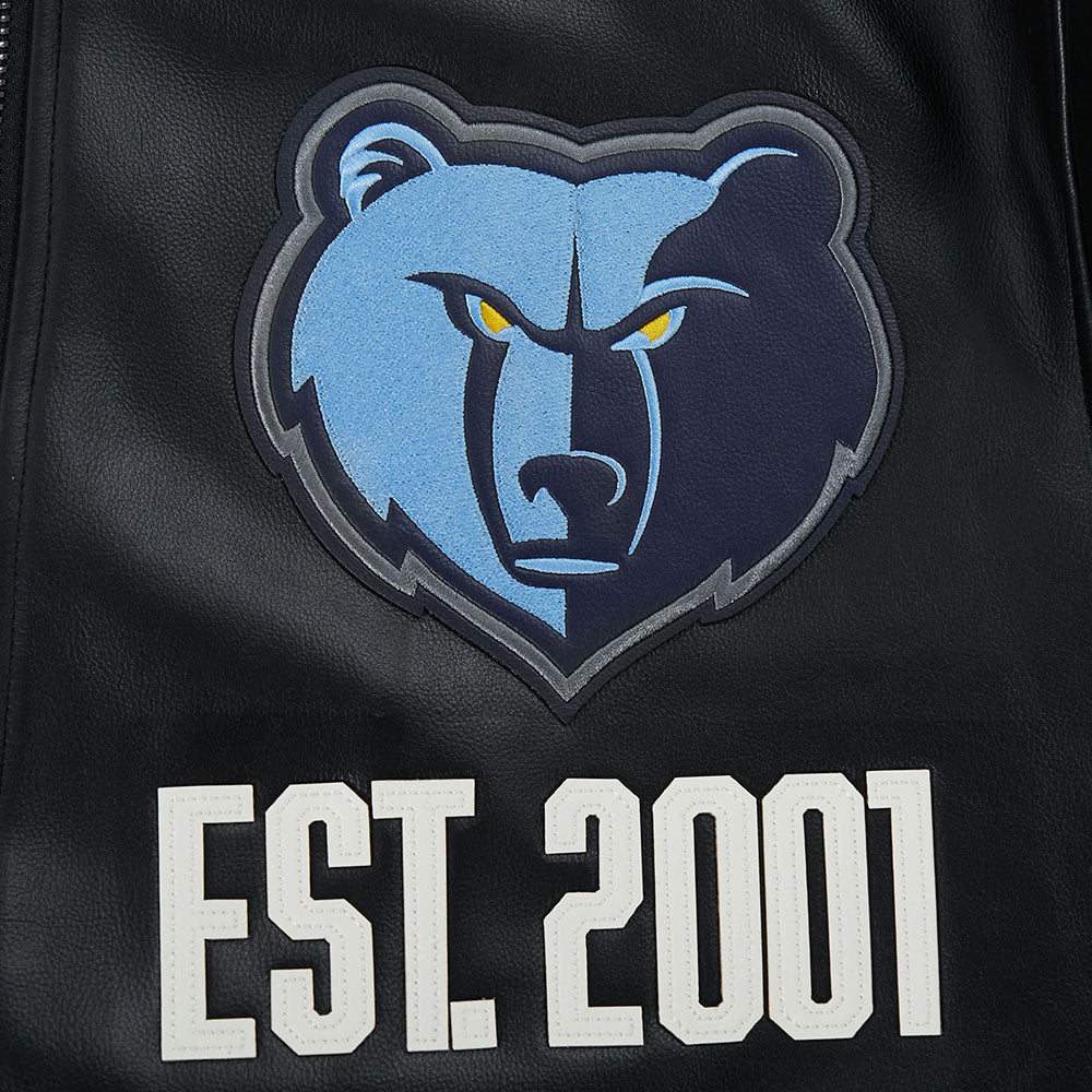 NBA MEMPHIS GRIZZLIES MODERN ORIGINALS MEN'S LEATHER VARSITY JACKET (JET BLACK)