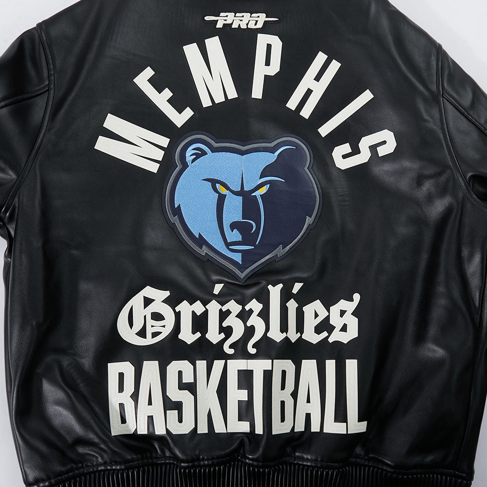 NBA MEMPHIS GRIZZLIES MODERN ORIGINALS MEN'S LEATHER VARSITY JACKET (JET BLACK)