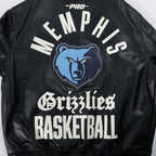 NBA MEMPHIS GRIZZLIES MODERN ORIGINALS MEN'S LEATHER VARSITY JACKET (JET BLACK)