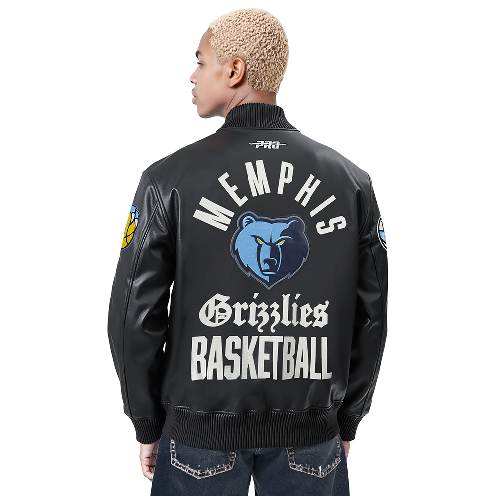NBA MEMPHIS GRIZZLIES MODERN ORIGINALS MEN'S LEATHER VARSITY JACKET (JET BLACK)
