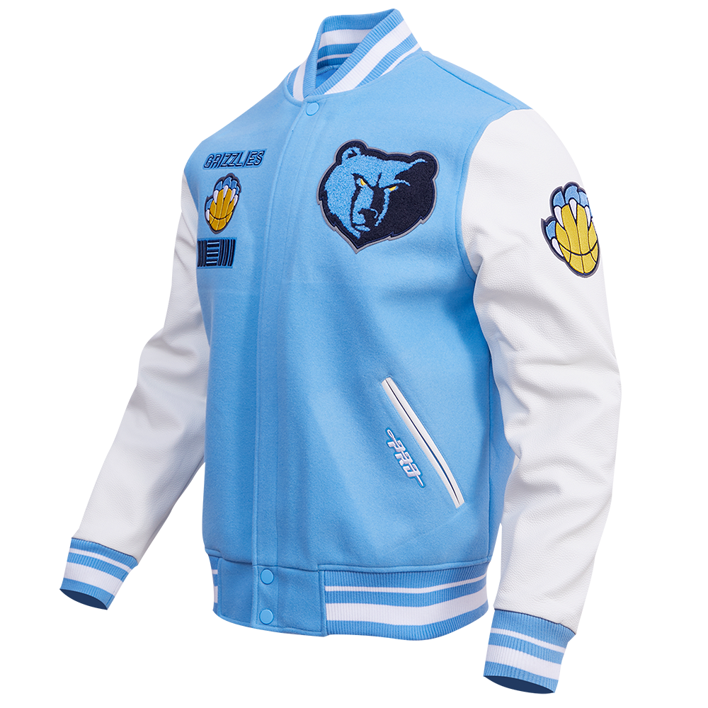 NBA MEMPHIS GRIZZLIES RETRO CLASSIC MEN'S RIB WOOL VARSITY JACKET (UNIVERSITY BLUE/WHITE)