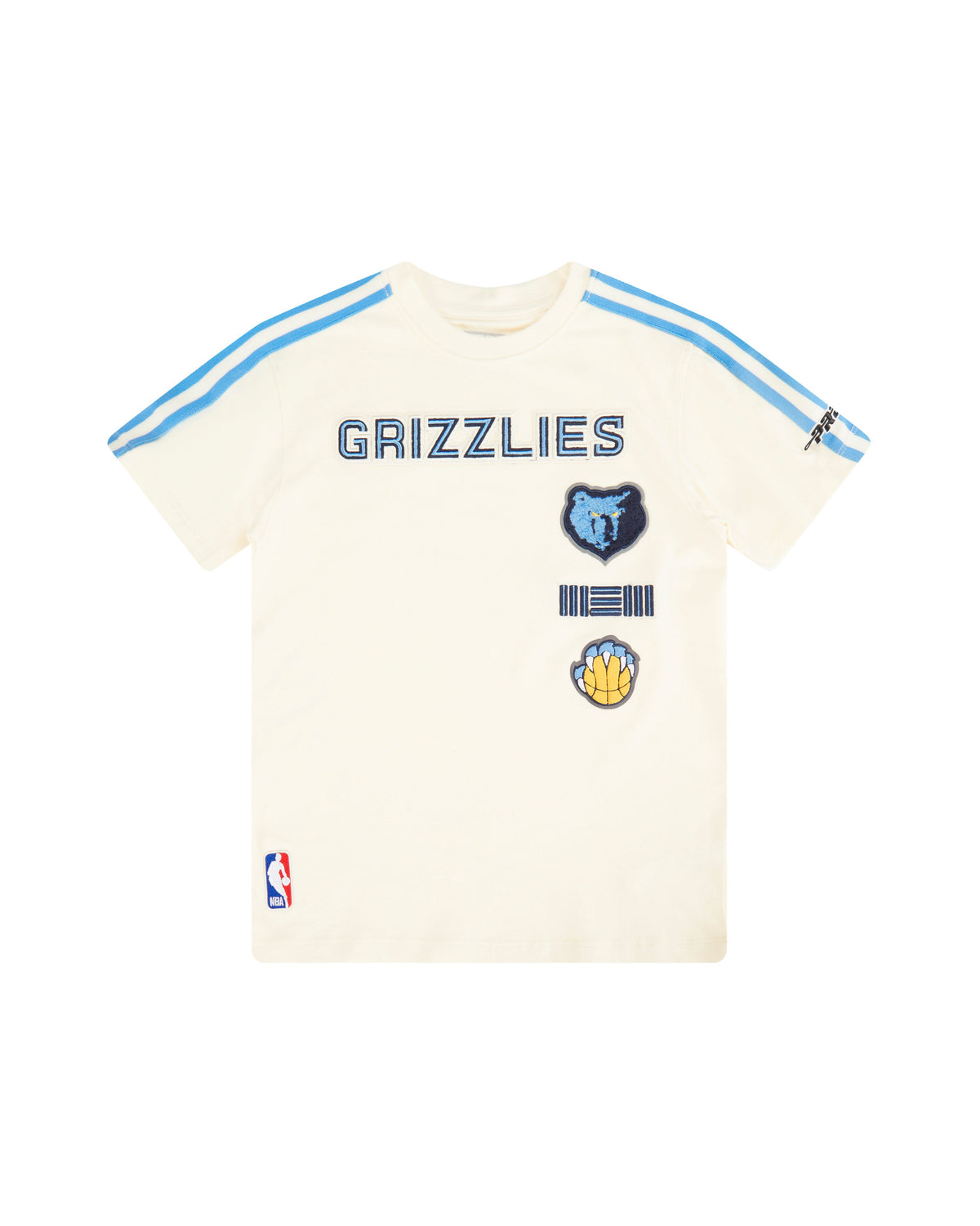 NBA MEMPHIS GRIZZLIES RETRO CLASSIC T-SHIRT À BANDES À MANCHES COURTES POUR GARÇON JUNIOR (COQUILLE D'ŒUF/BLEU UNIVERSITÉ)