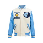 NBA MEMPHIS GRIZZLIES RETRO CLASSIC BLOUSON COLLÉGIAL EN LAINE À BORDS CÔTELÉS POUR GARÇON JUNIOR (COQUILLE D'ŒUF/BLEU UNIVERSITÉ)