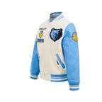 NBA MEMPHIS GRIZZLIES RETRO CLASSIC BLOUSON COLLÉGIAL EN LAINE À BORDS CÔTELÉS POUR GARÇON JUNIOR (COQUILLE D'ŒUF/BLEU UNIVERSITÉ)