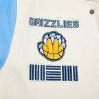 NBA MEMPHIS GRIZZLIES RETRO CLASSIC BLOUSON COLLÉGIAL EN LAINE À BORDS CÔTELÉS POUR GARÇON JUNIOR (COQUILLE D'ŒUF/BLEU UNIVERSITÉ)