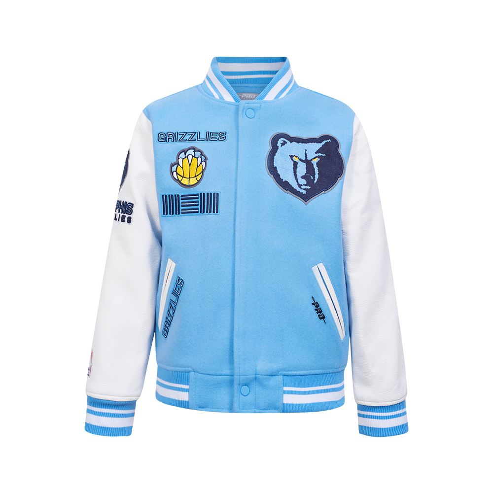 NBA MEMPHIS GRIZZLIES RETRO CLASSIC BLOUSON COLLÉGIAL EN LAINE À BORDS CÔTELÉS POUR GARÇON JUNIOR (BLEU UNIVERSITÉ/BLANC)