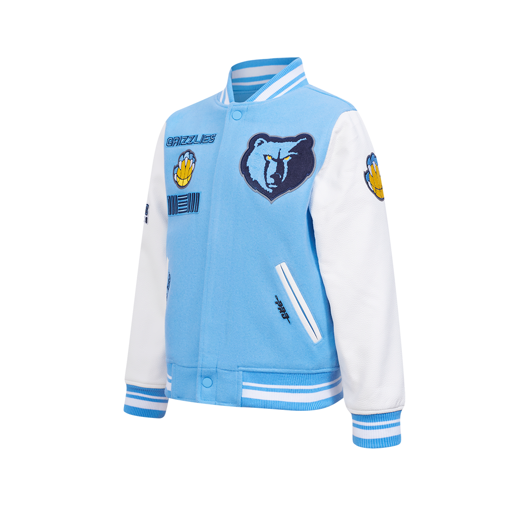NBA MEMPHIS GRIZZLIES RETRO CLASSIC BLOUSON COLLÉGIAL EN LAINE À BORDS CÔTELÉS POUR GARÇON JUNIOR (BLEU UNIVERSITÉ/BLANC)