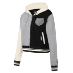 NBA MEMPHIS GRIZZLIES REVERSE FRENCH TERRY WOMEN'S COLOR BLOCK FLEECE FULL ZIP HOODIE (BLACK/GRAY/EGGSHELL)