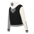 NBA MEMPHIS GRIZZLIES REVERSE FRENCH TERRY WOMEN'S COLOR BLOCK FLEECE FULL ZIP HOODIE (BLACK/GRAY/EGGSHELL)