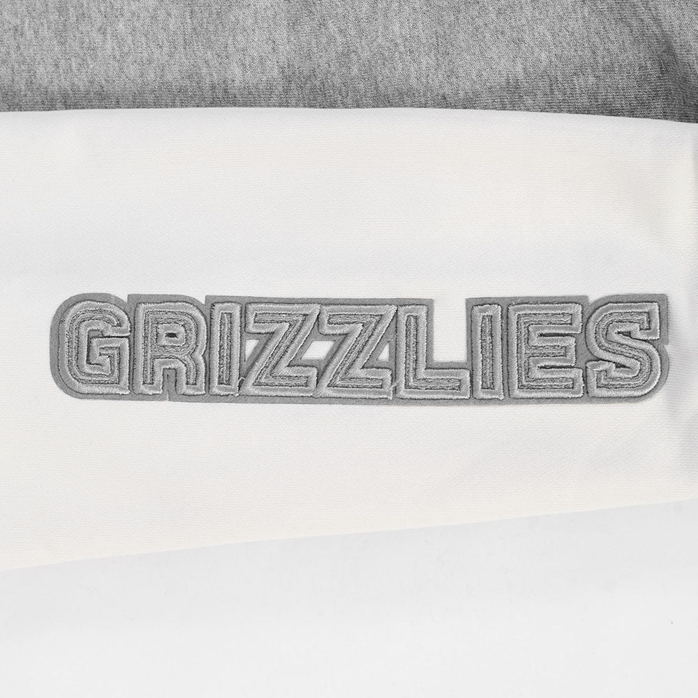 NBA MEMPHIS GRIZZLIES REVERSE FRENCH TERRY WOMEN'S COLOR BLOCK FLEECE FULL ZIP HOODIE (BLACK/GRAY/EGGSHELL)