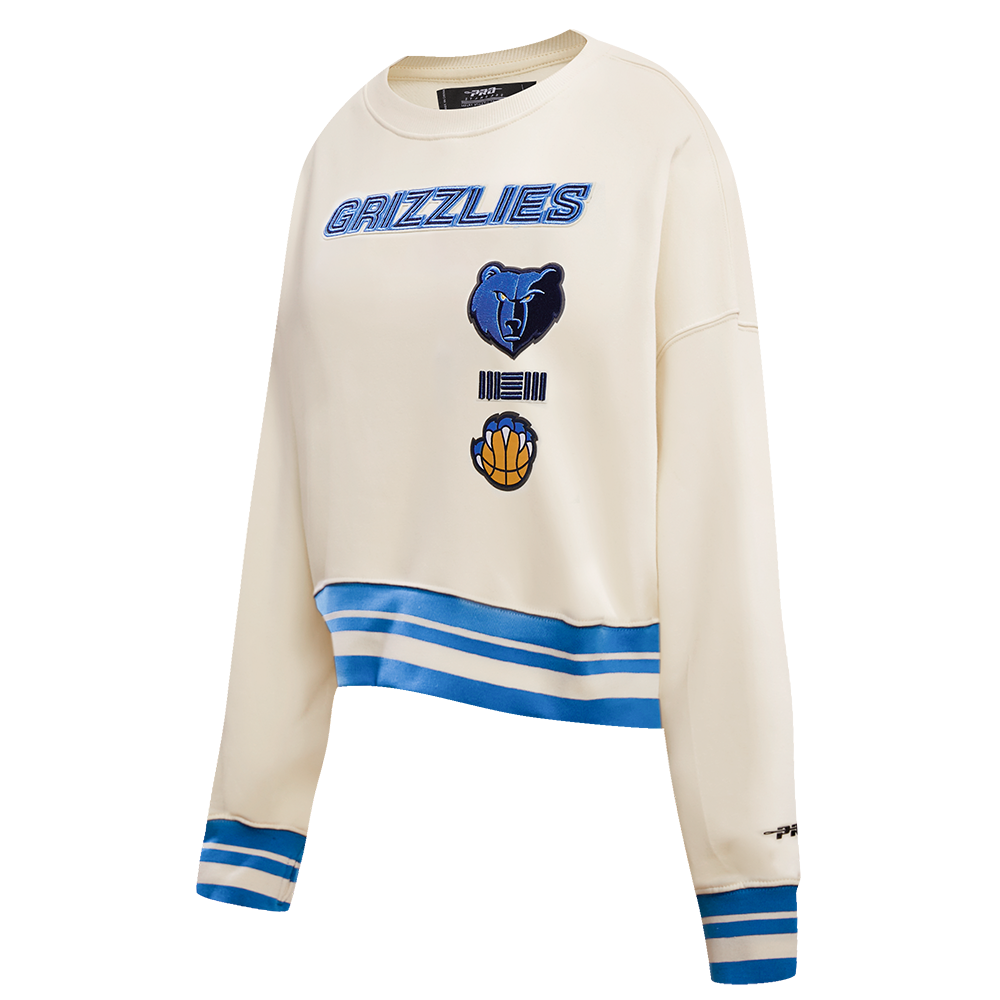 NBA MEMPHIS GRIZZLIES RETRO CLASSIC WOMEN'S RIB CREWNECK (EGGSHELL/UNIVERSITY BLUE)