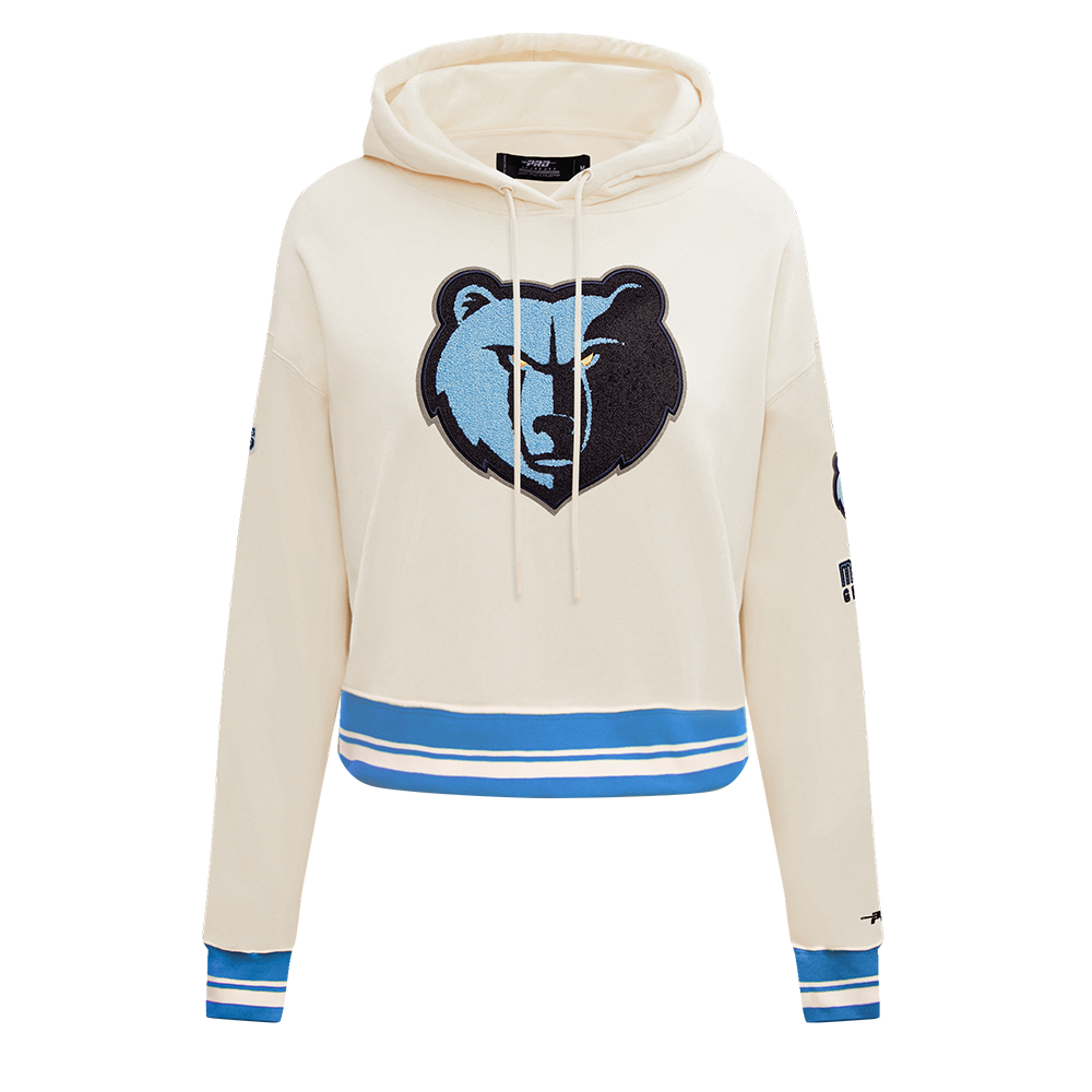 NBA MEMPHIS GRIZZLIES RETRO CLASSIC CHANDAIL À CAPUCHON COURT CÔTELÉ POUR FEMME (COQUILLE D'ŒUF/BLEU UNIVERSITÉ)