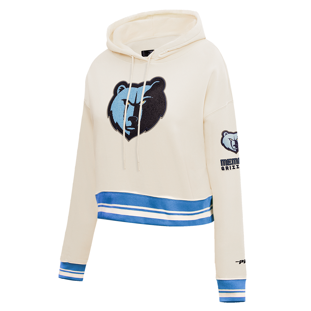 NBA MEMPHIS GRIZZLIES RETRO CLASSIC WOMEN'S RIB CROPPED PULLOVER HOODIE (EGGSHELL/UNIVERSITY BLUE)