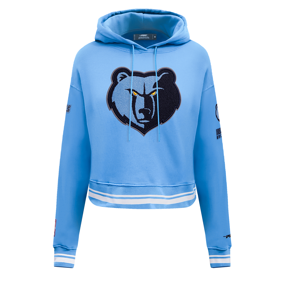NBA MEMPHIS GRIZZLIES RETRO CLASSIC WOMEN'S RIB CROPPED PULLOVER HOODIE (UNIVERSITY BLUE)
