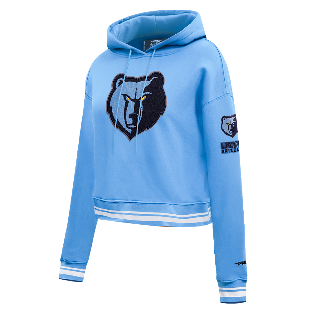 NBA MEMPHIS GRIZZLIES RETRO CLASSIC WOMEN'S RIB CROPPED PULLOVER HOODIE (UNIVERSITY BLUE)