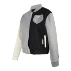 NBA MEMPHIS GRIZZLIES REVERSE FRENCH TERRY WOMEN'S WOOL VARSITY JACKET (BLACK/GRAY/EGGSHELL)