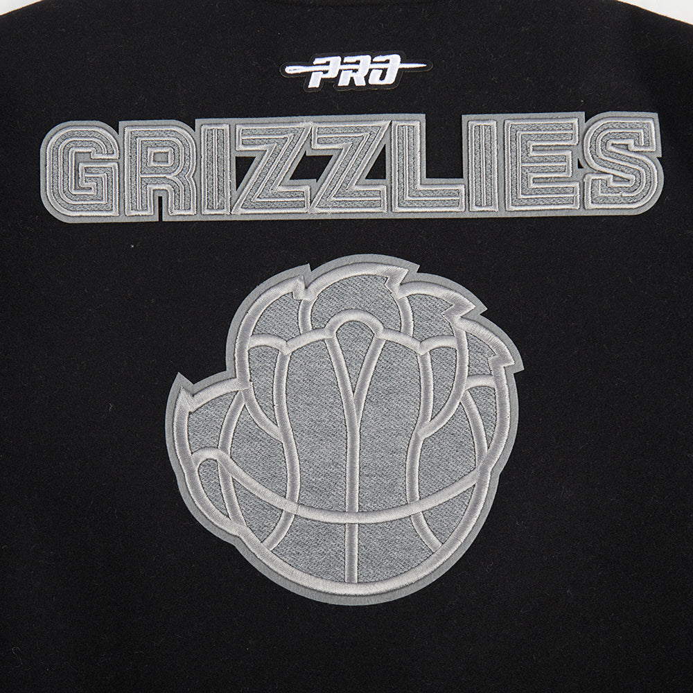 NBA MEMPHIS GRIZZLIES REVERSE FRENCH TERRY WOMEN'S WOOL VARSITY JACKET (BLACK/GRAY/EGGSHELL)