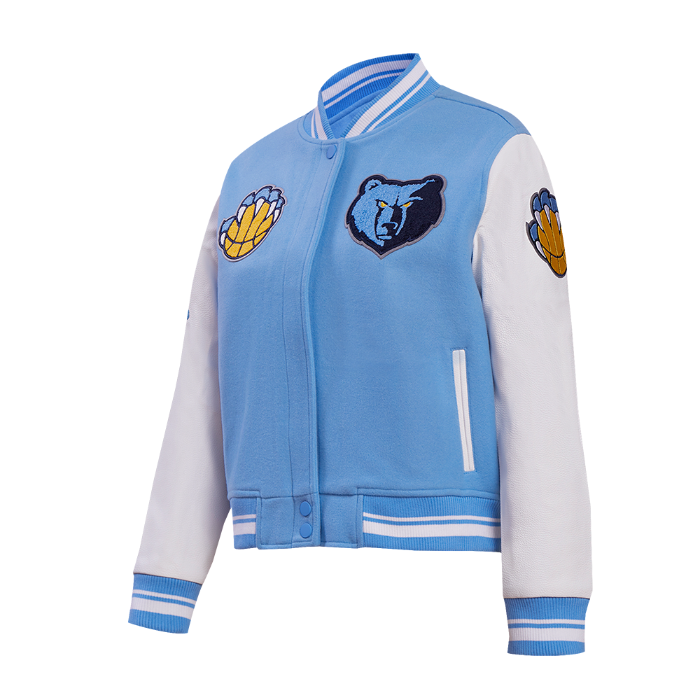 NBA MEMPHIS GRIZZLIES RETRO CLASSIC WOMEN'S RIB WOOL VARSITY JACKET (UNIVERSITY BLUE/WHITE)