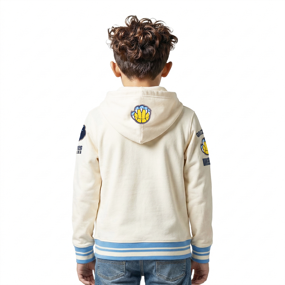 NBA MEMPHIS GRIZZLIES RETRO CLASSIC LITTLE BOY'S RIB FLEECE PULLOVER HOODIE (EGGSHELL/ UNIVERSITY BLUE)